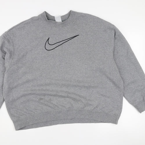 Nike Women’s Grey Dri-FIT Pullover Sweatshirt L Crew Neck Logo