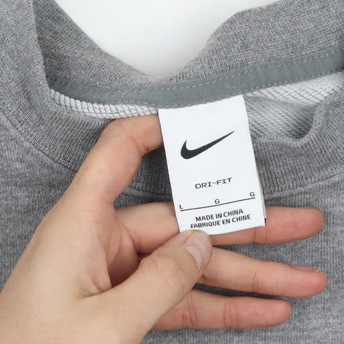 Nike Women’s Grey Dri-FIT Pullover Sweatshirt L Crew Neck Logo