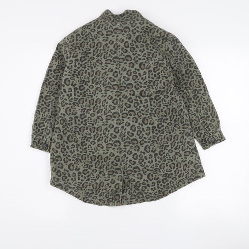 Zara Girls Green Animal Print Parka Coat 7 Years Cotton Blend Long Sleeve Lined