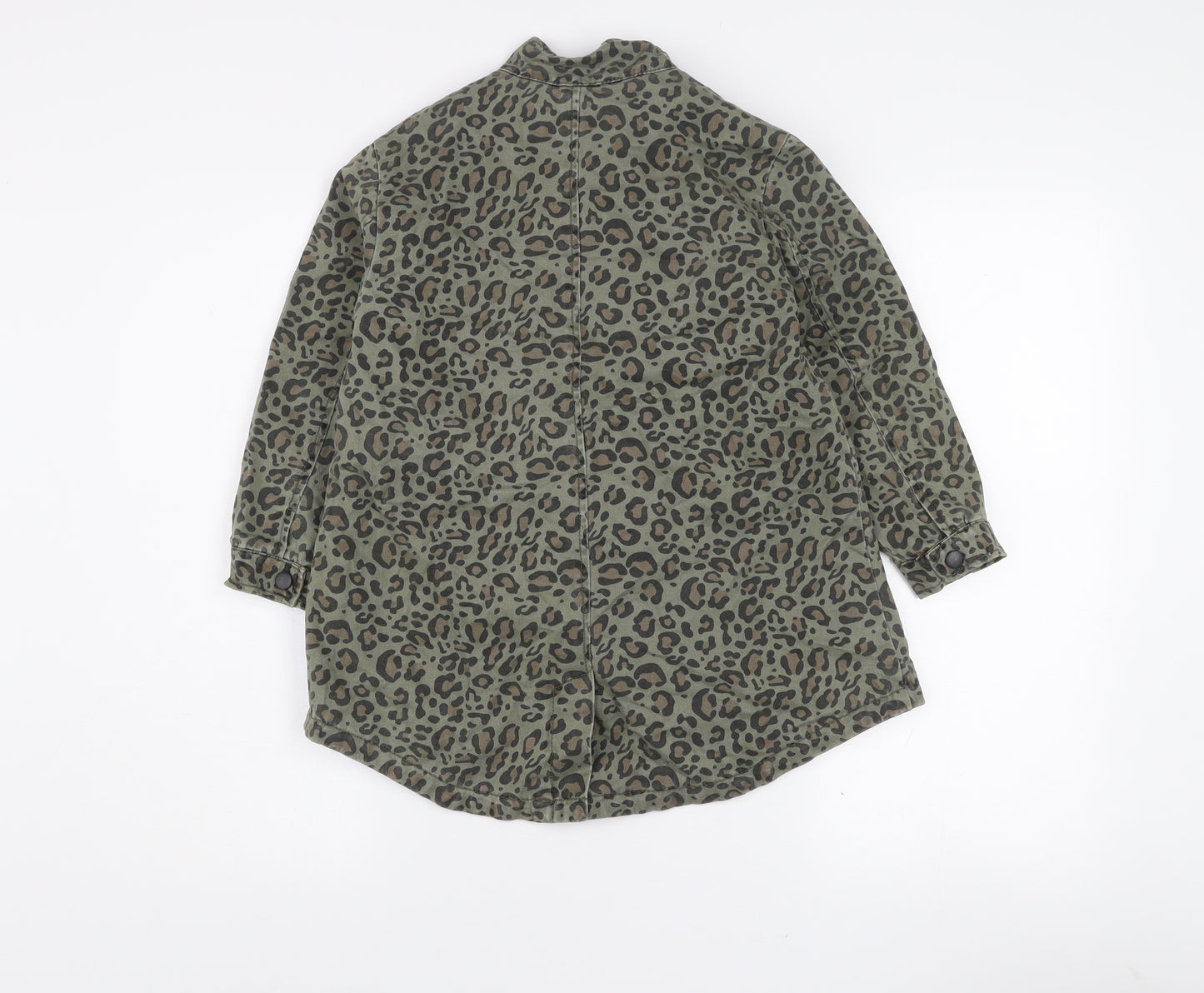 Zara Girls Green Animal Print Parka Coat 7 Years Cotton Blend Long Sleeve Lined