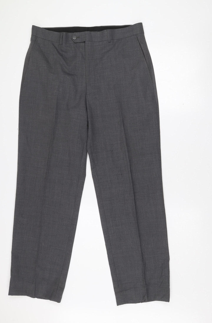 Daniel Hechter Men's Grey Wool Blend Classic Dress Trousers 36W 35L