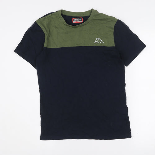 Kappa Men’s Small Navy Blue & Green Colourblock Cotton Sports T-Shirt