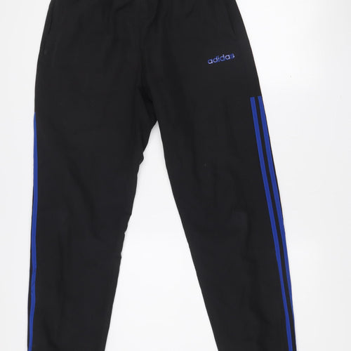 adidas Men's Black Track Pants M With Blue Side Stripes