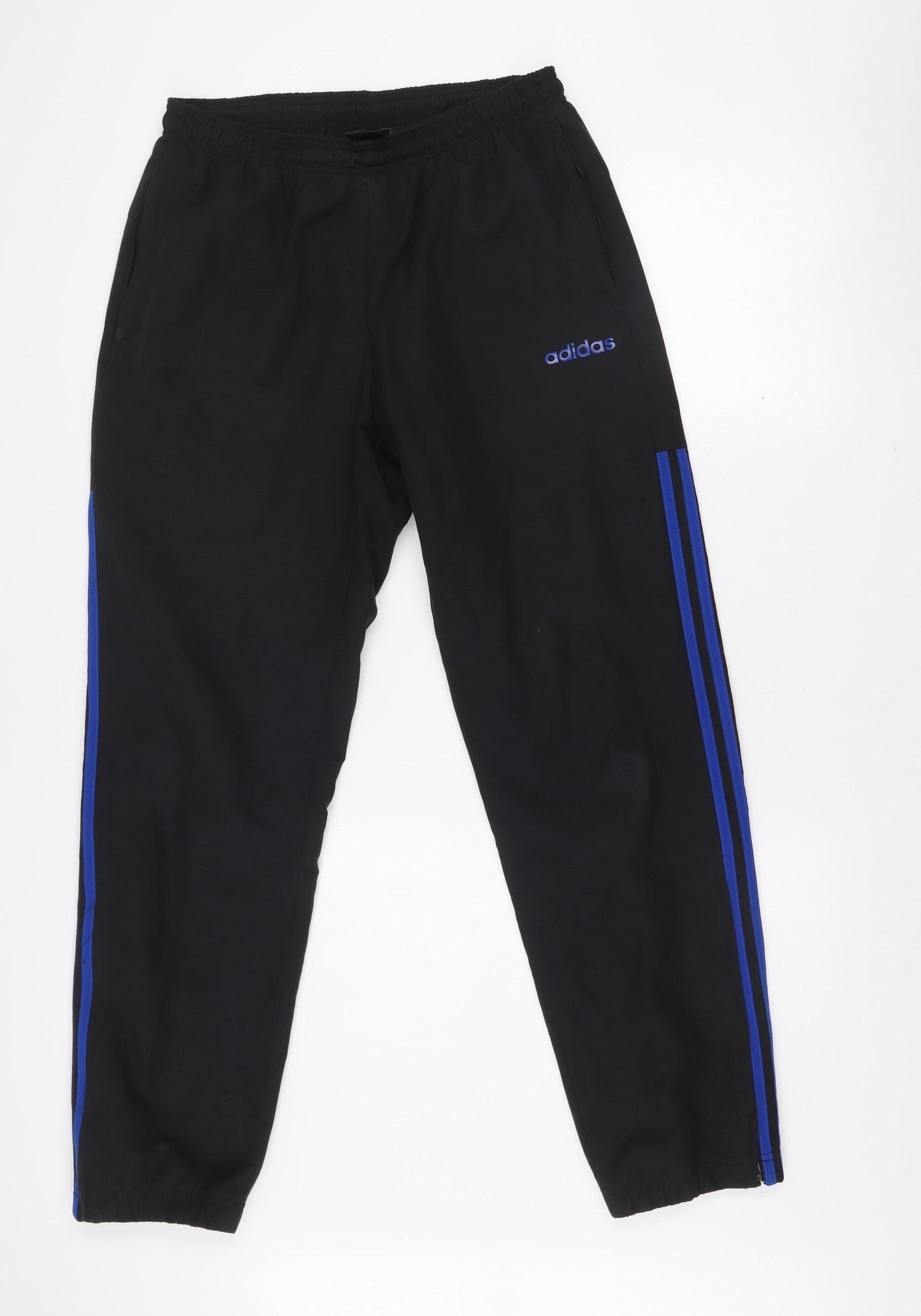 adidas Men's Black Track Pants M With Blue Side Stripes