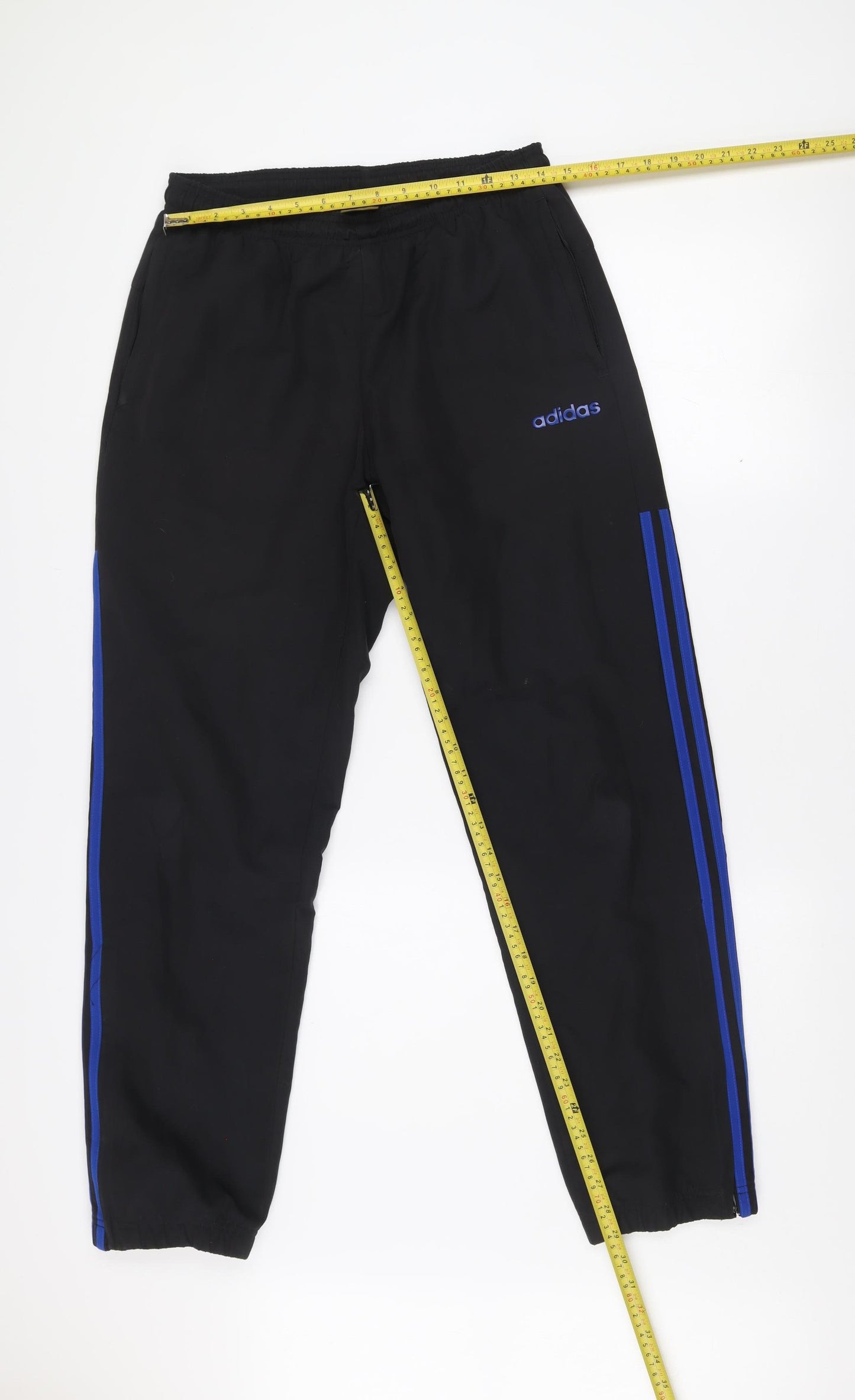adidas Men's Black Track Pants M With Blue Side Stripes