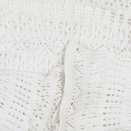 Zara Women White Open Knit Cotton Bell Sleeve Jumper M