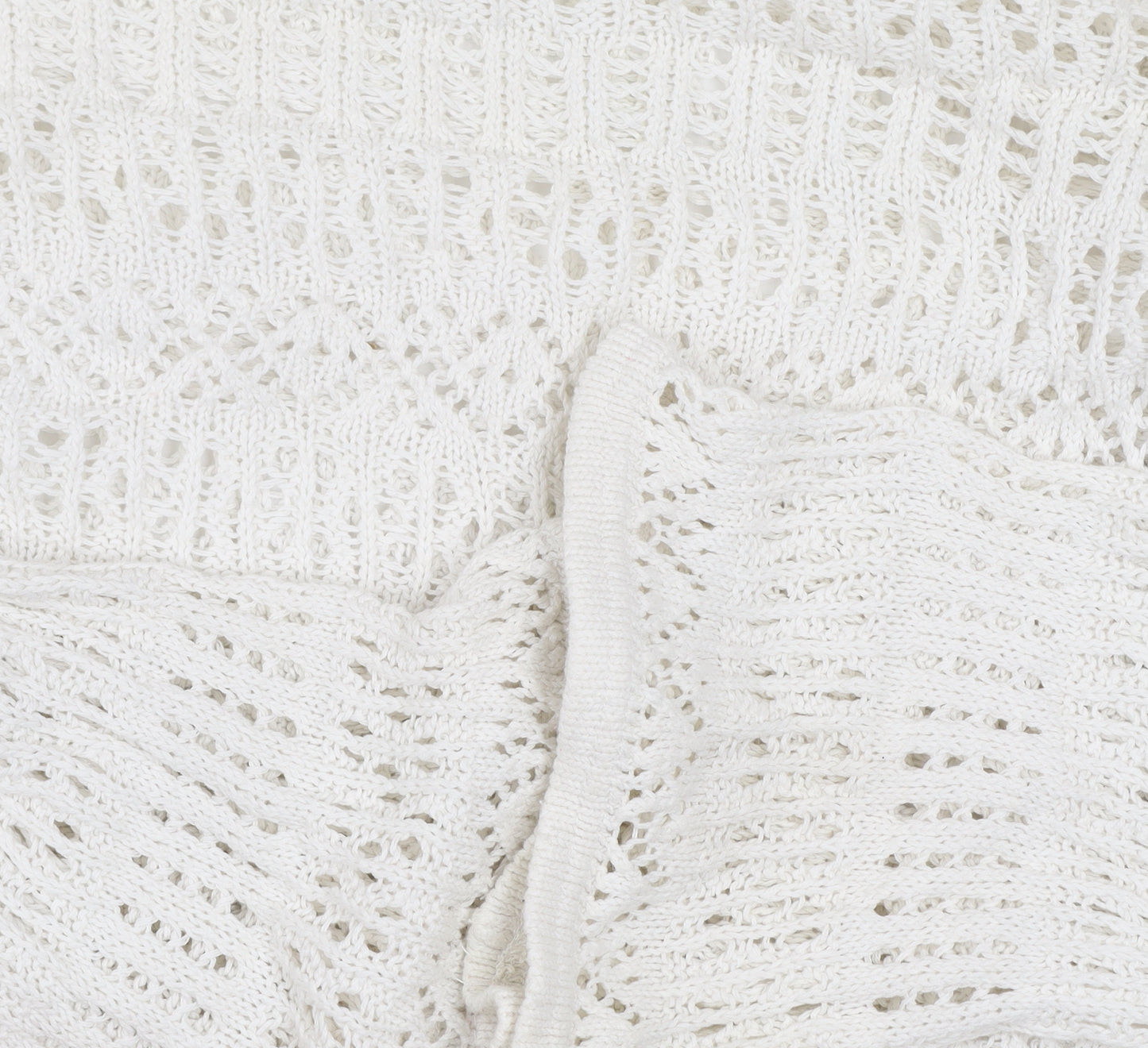 Zara Women White Open Knit Cotton Bell Sleeve Jumper M