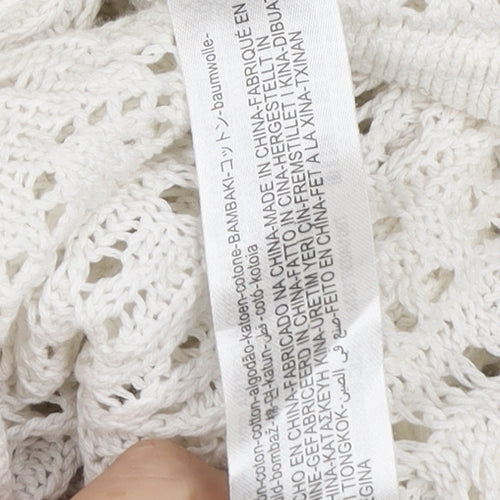 Zara Women White Open Knit Cotton Bell Sleeve Jumper M