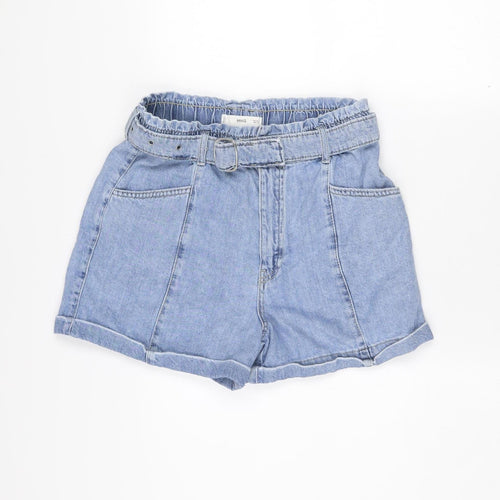 MNG Women’s Blue Cotton Paperbag Denim Shorts Size S