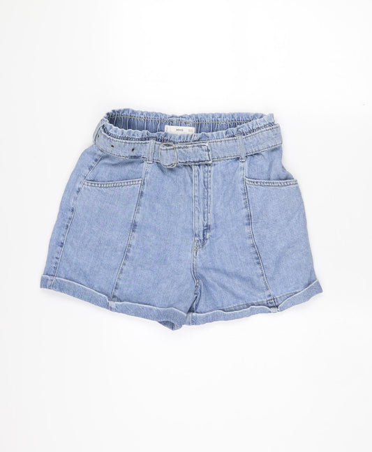 MNG Women’s Blue Cotton Paperbag Denim Shorts Size S