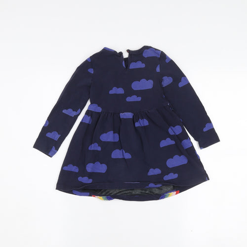 Mini Boden Girls Blue Unicorn Embroidered A-Line Dress 2-3 Years Cotton Blend