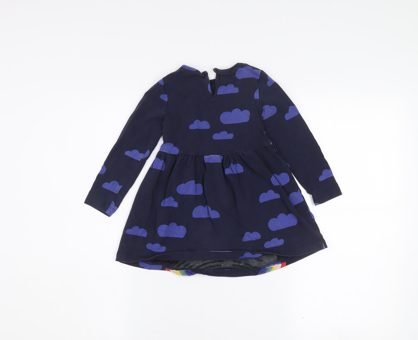 Mini Boden Girls Blue Unicorn Embroidered A-Line Dress 2-3 Years Cotton Blend