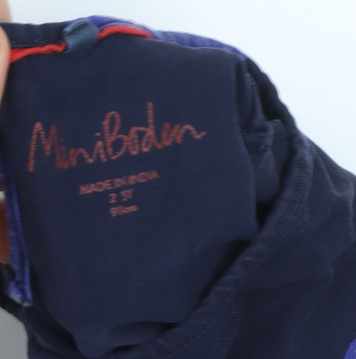 Mini Boden Girls Blue Unicorn Embroidered A-Line Dress 2-3 Years Cotton Blend