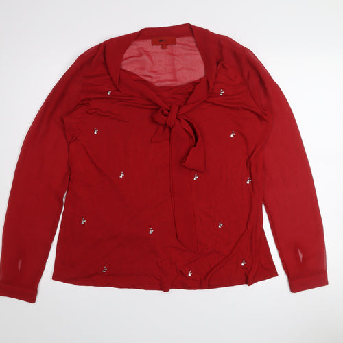 Next Womens Red Beaded Tie Neck Long Sleeve Blouse Size 14