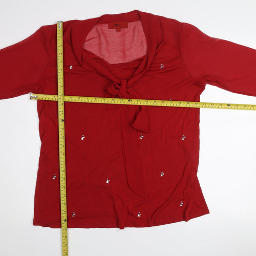 Next Womens Red Beaded Tie Neck Long Sleeve Blouse Size 14