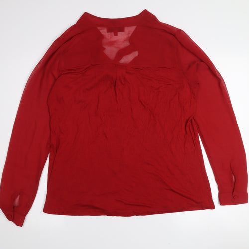 Next Womens Red Beaded Tie Neck Long Sleeve Blouse Size 14