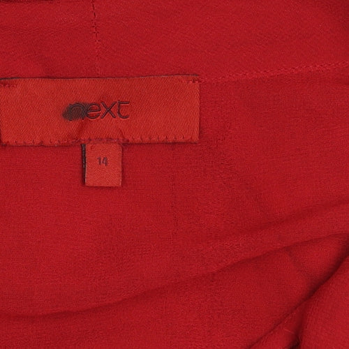 Next Womens Red Beaded Tie Neck Long Sleeve Blouse Size 14