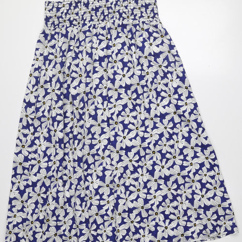 Monoprix Women Blue Floral Cotton A-Line Knee Length Skirt L
