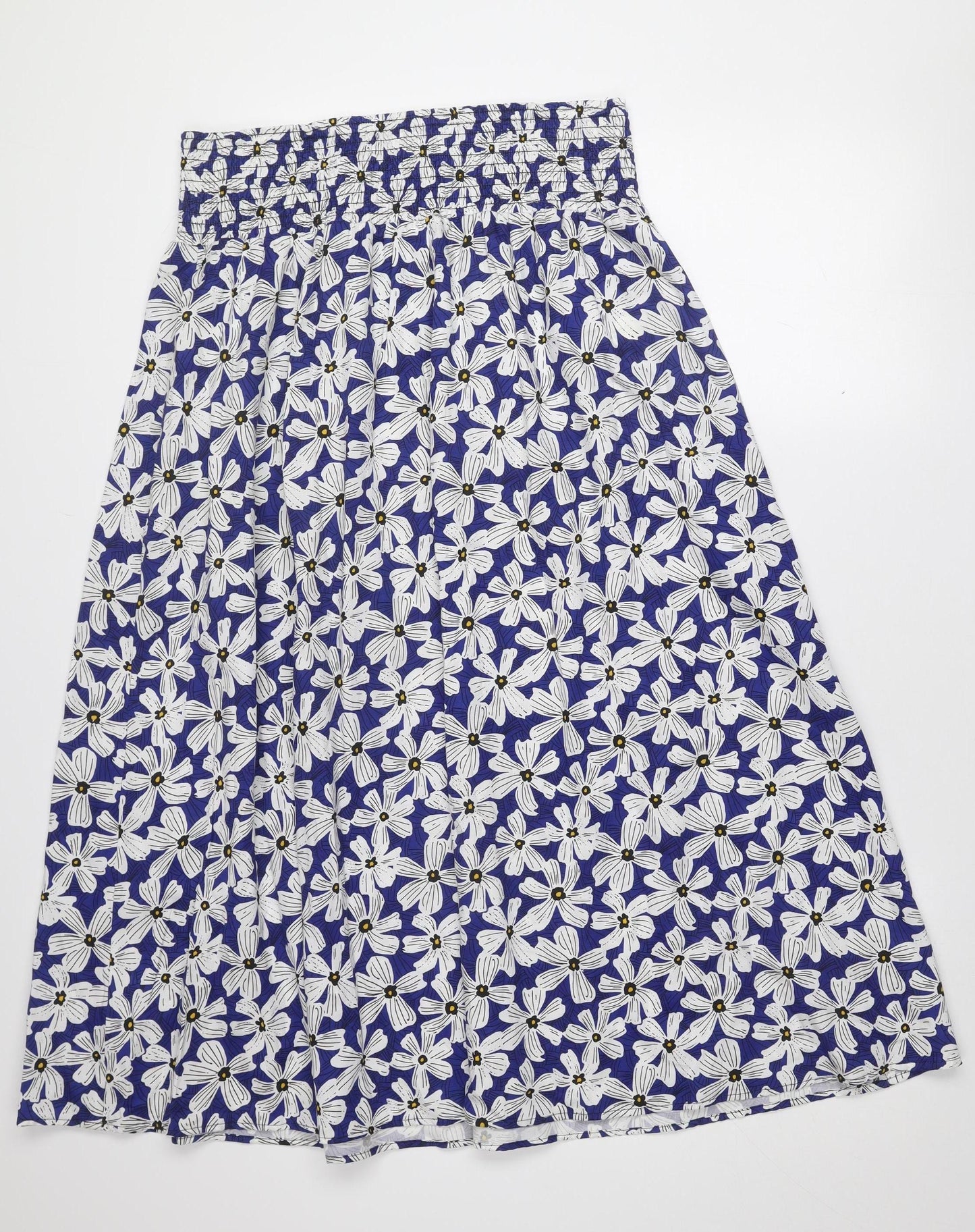 Monoprix Women Blue Floral Cotton A-Line Knee Length Skirt L