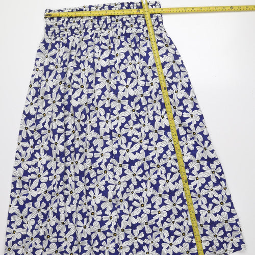 Monoprix Women Blue Floral Cotton A-Line Knee Length Skirt L
