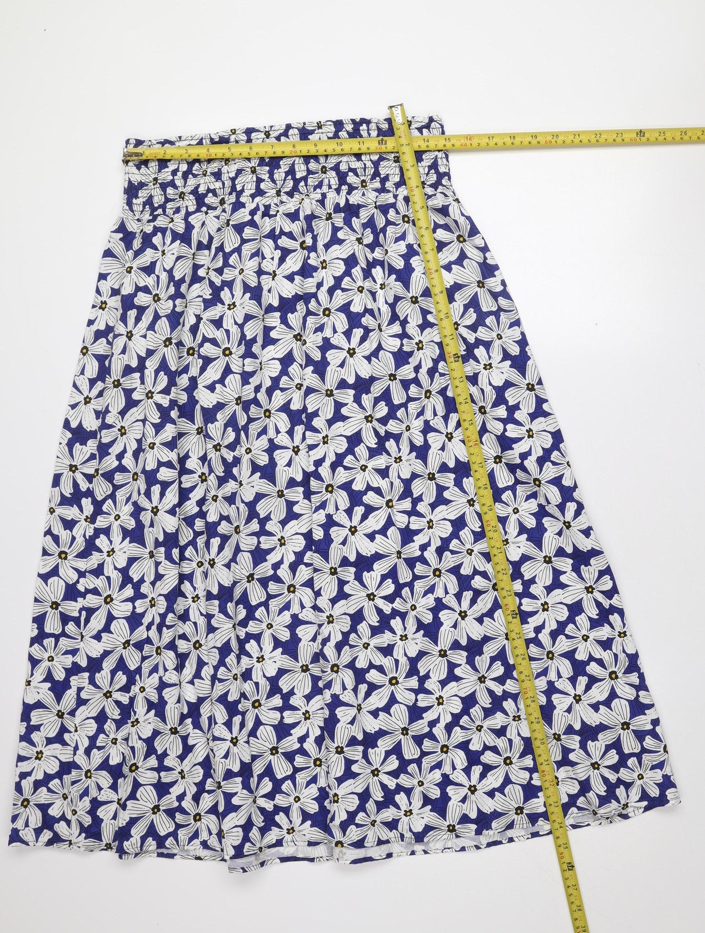Monoprix Women Blue Floral Cotton A-Line Knee Length Skirt L