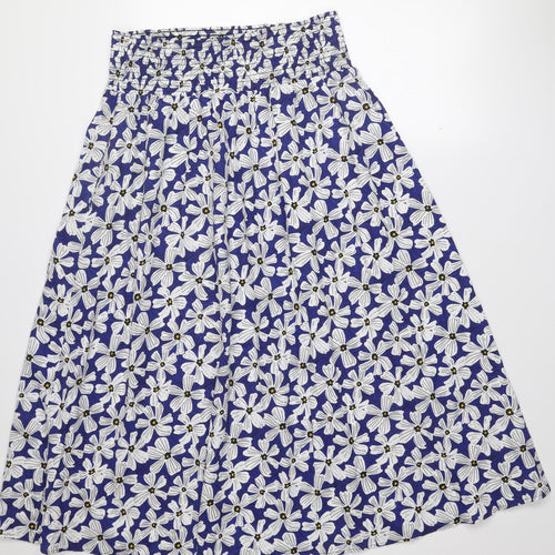 Monoprix Women Blue Floral Cotton A-Line Knee Length Skirt L