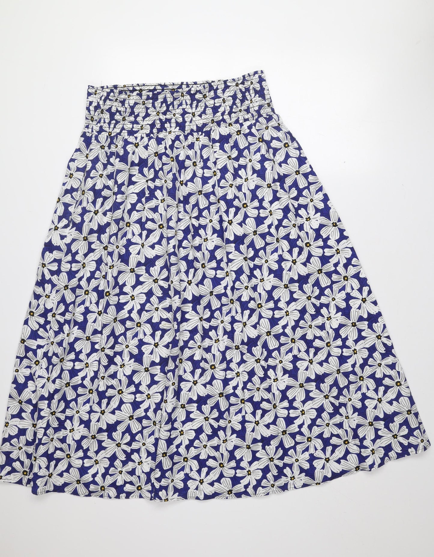 Monoprix Women Blue Floral Cotton A-Line Knee Length Skirt L