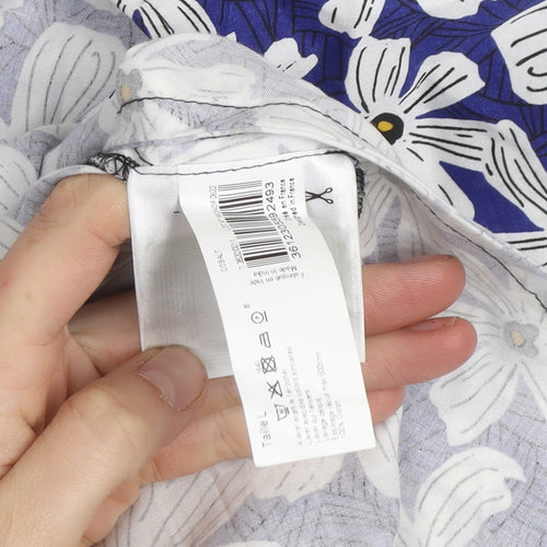 Monoprix Women Blue Floral Cotton A-Line Knee Length Skirt L