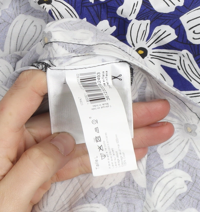 Monoprix Women Blue Floral Cotton A-Line Knee Length Skirt L