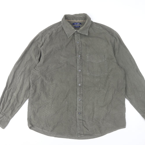 BHS Men's Green Cotton Long Sleeve Button-Up Casual Shirt L
