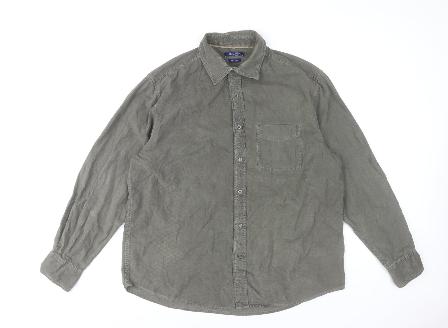 BHS Men's Green Cotton Long Sleeve Button-Up Casual Shirt L