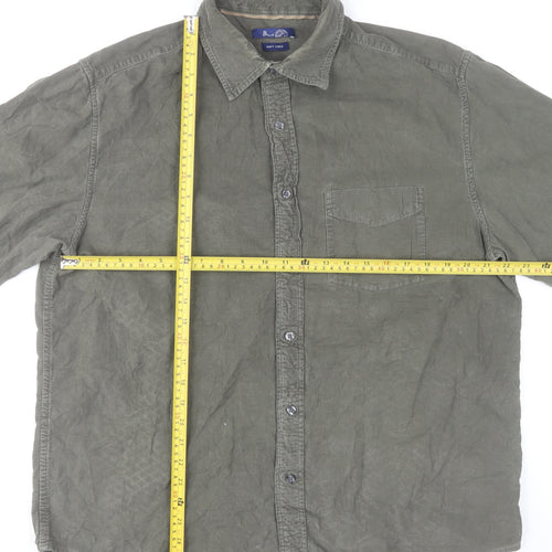BHS Men's Green Cotton Long Sleeve Button-Up Casual Shirt L