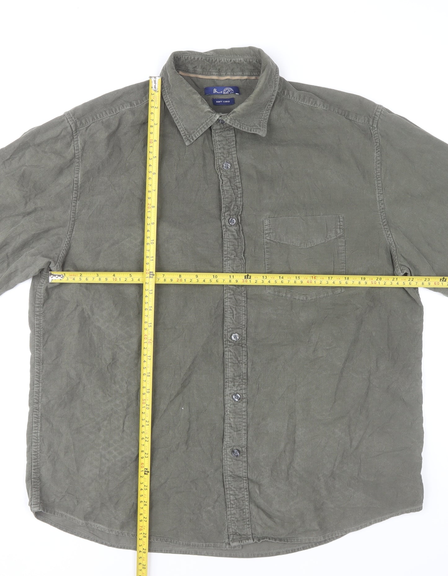 BHS Men's Green Cotton Long Sleeve Button-Up Casual Shirt L