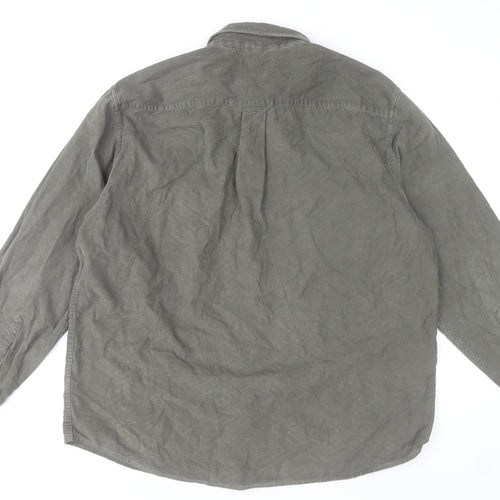 BHS Men's Green Cotton Long Sleeve Button-Up Casual Shirt L