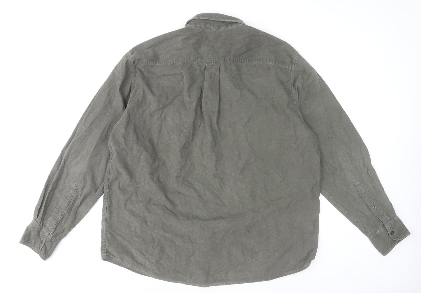 BHS Men's Green Cotton Long Sleeve Button-Up Casual Shirt L