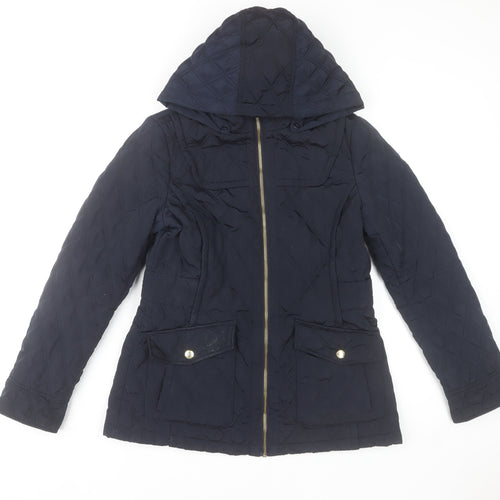 Michael Kors Women's Blue Quilted Hooded Mid-Length Jacket Size S