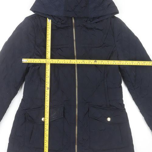 Michael Kors Women's Blue Quilted Hooded Mid-Length Jacket Size S