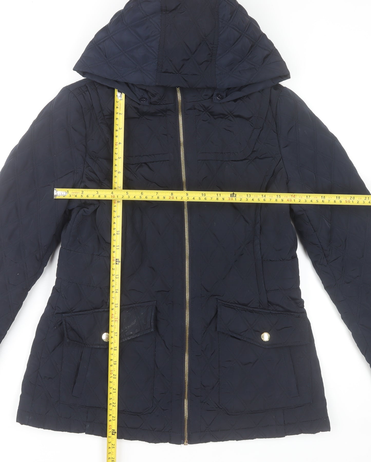 Michael Kors Women's Blue Quilted Hooded Mid-Length Jacket Size S