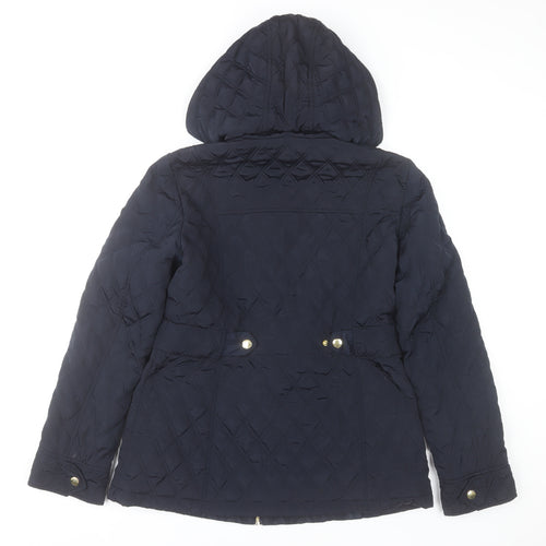 Michael Kors Women's Blue Quilted Hooded Mid-Length Jacket Size S