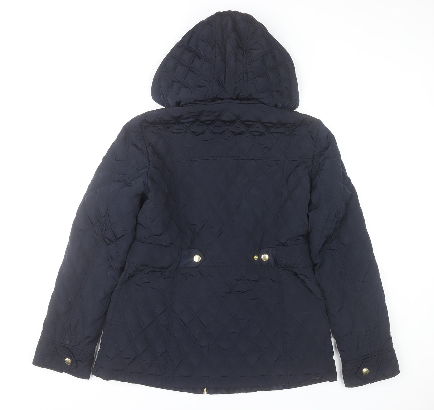 Michael Kors Women's Blue Quilted Hooded Mid-Length Jacket Size S