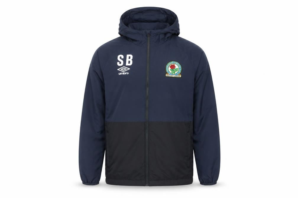 Front view of Umbro Men’s Blue Windbreaker Full Zip Hooded Jacket M