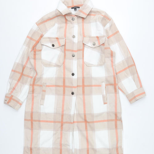 Rising Womens Beige Checked Mid-Length Coatigan Size M