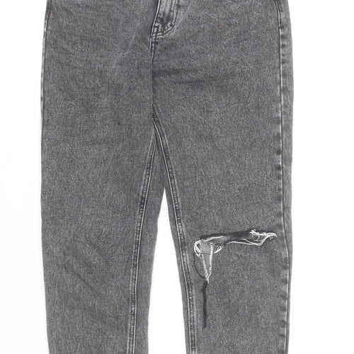 Pull & Bear Womens Grey High Rise Mom Jeans Size 10 Distressed Denim