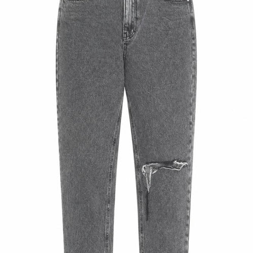 Pull&Bear Womens Grey High Rise Mom Jeans Size 10 Distressed Denim