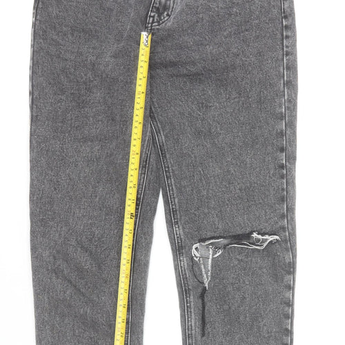 Pull & Bear Womens Grey High Rise Mom Jeans Size 10 Distressed Denim