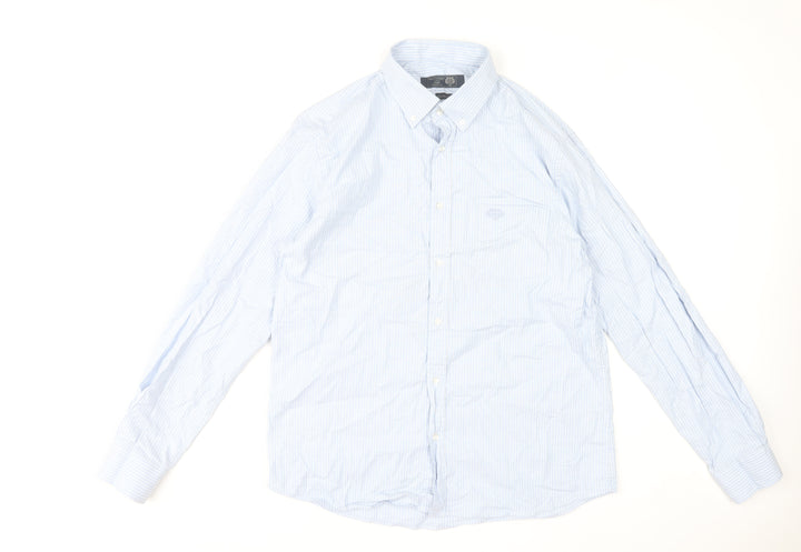Paul Costelloe Men's Blue Striped Button-Down Formal Shirt M