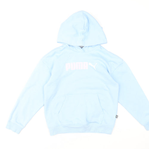 Puma Girls Blue Pullover Hoodie 11-12 Years Graphic Logo Fleece Sweatshirt