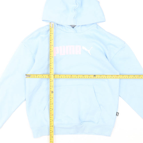Puma Girls Blue Pullover Hoodie 11-12 Years Graphic Logo Fleece Sweatshirt