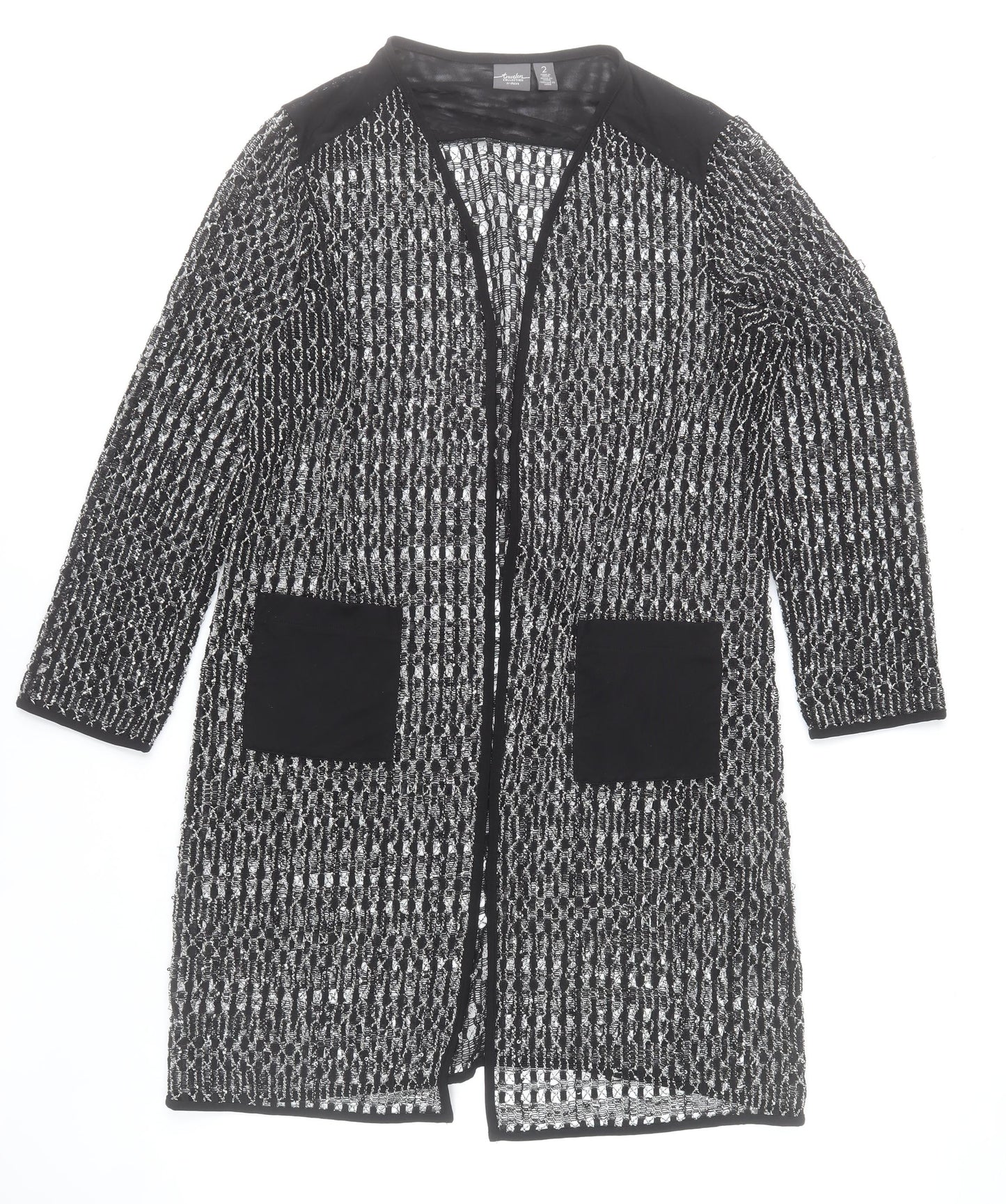 Chico’s Women’s Black Open-Knit Long Cardigan Size 16