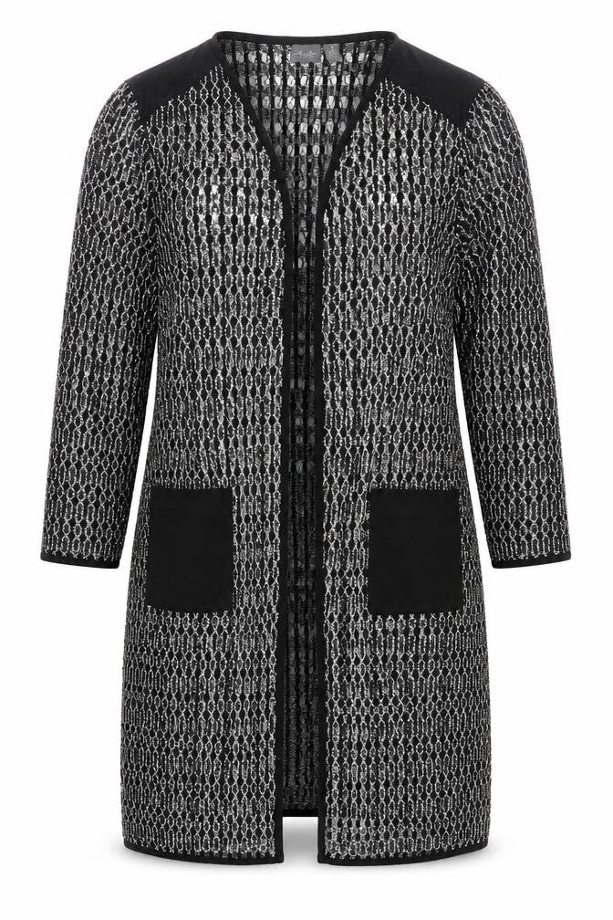 Chico’s Women’s Black Open-Knit Long Cardigan Size 16